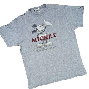 Vintage Disney Adult T Shirt Mickey Mouse Spellout Gray Large
